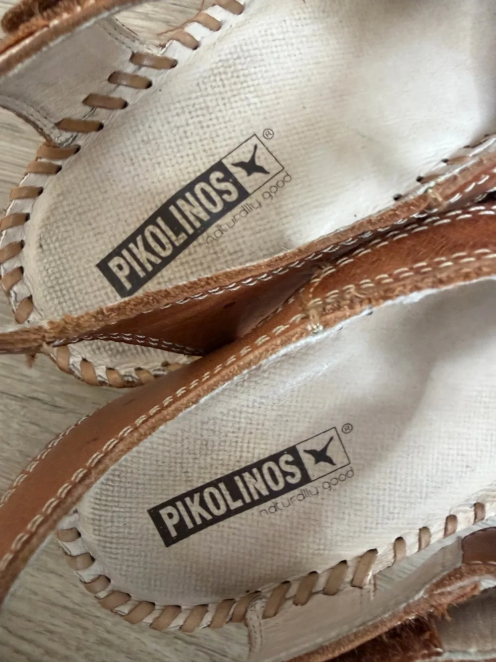 PIKOLINOS Mint and Tan Leather Wedge Sandals